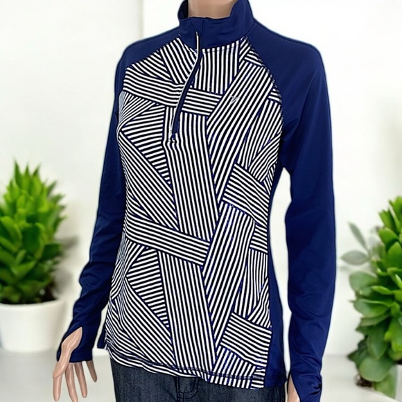 Old Navy Active Blue & White Stripe Active Go-Dry 3/4 Zip Up Pullover - Picture 2 of 16